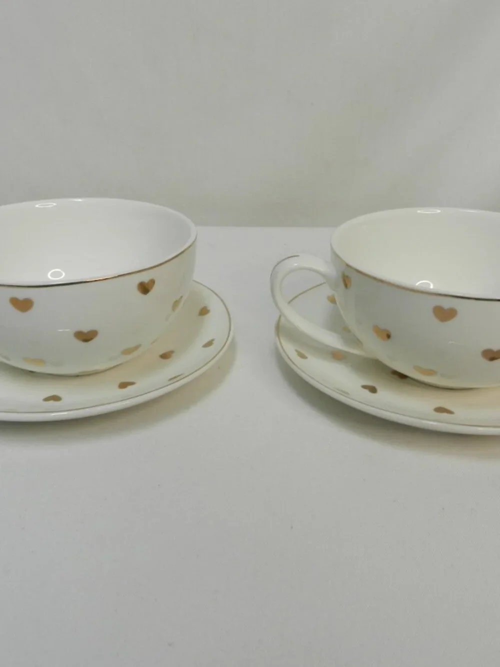 Elegance Gold Hearts Teacup tea cup & saucer mug cup set 2 place settings dish